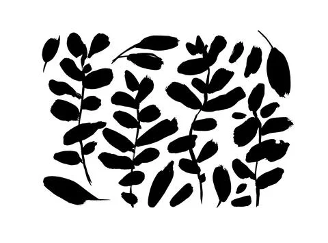 Set of silhouette branches with leaf and stem. Stock Illustration