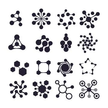 Set of silhouette Connected molecules set collection. Molecule connection m.. Stock Illustration