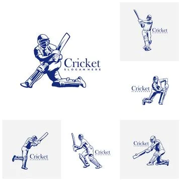 Set of Silhouette of Cricket Player Vector Template, Cricket Player Design .. Stock Illustration
