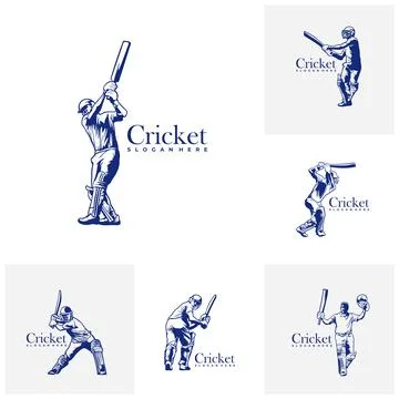 Set of Silhouette of Cricket Player Vector Template, Cricket Player Design .. Stock Illustration