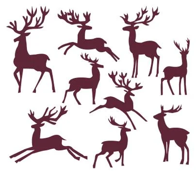 Set of silhouette deer vector illustration character reindeer Stock Illustration