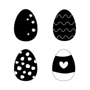 Set silhouette of Easter eggs, black and white colour.  On white isolated b.. イラスト素材