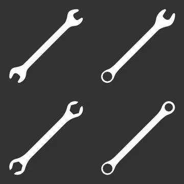 Set of silhouette icons of wrench. Workshop, mechanic, repair service. Vector. Stock Illustration