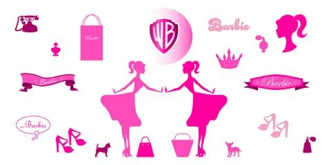 A set of silhouette images of Barbie with elements Illustrazione stock