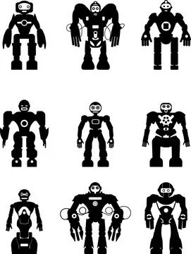 Set of silhouette robots Stock Illustration
