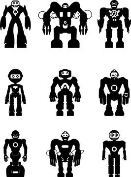 Set of silhouette robots Stock Illustration