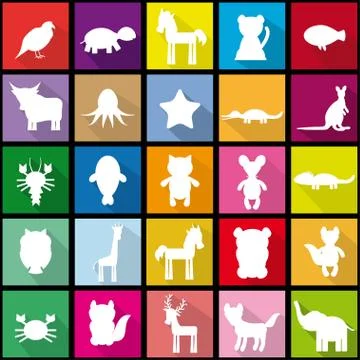 Set silhouettes of animals seamless pattern in Trendy Flat Style 스톡 일러스트
