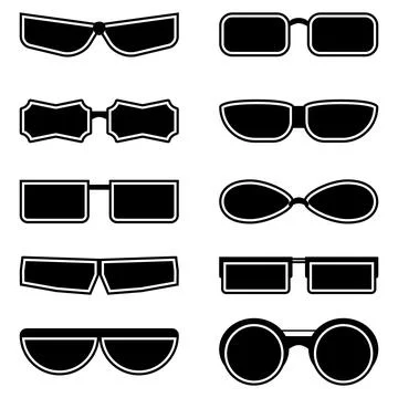 Set of silhouettes of black glasses with different lenses. Vector Illustration. Stock Illustration