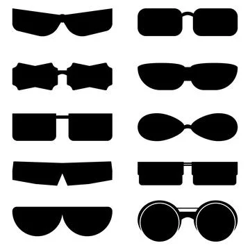 Set of silhouettes of black glasses with different lenses. Vector Illustration. Stock Illustration
