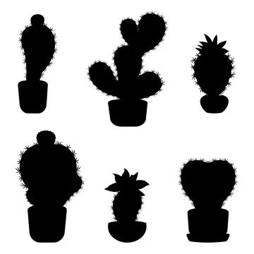 Set of silhouettes of cacti in pots. Stock Illustration