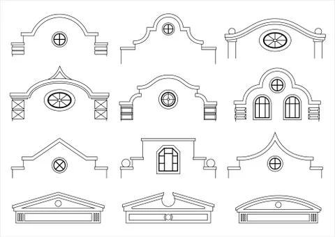 Set of silhouettes of classical facades Stock Illustration
