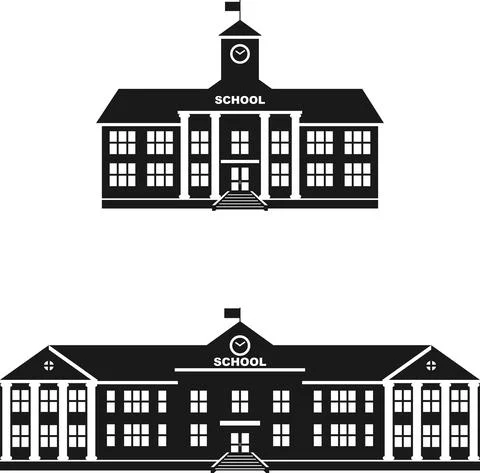 Set of silhouettes classical school building isolated on white background Stock Illustration