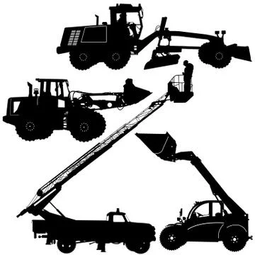 Set of silhouettes construction machinery. Vector illustration Stock Illustration