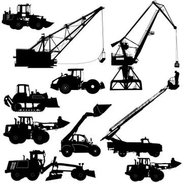 Set of silhouettes construction machinery. Vector illustration Stock Illustration