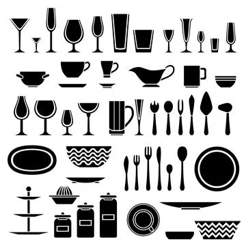 Set of silhouettes of cookware and kitchen accessories Stock Illustration