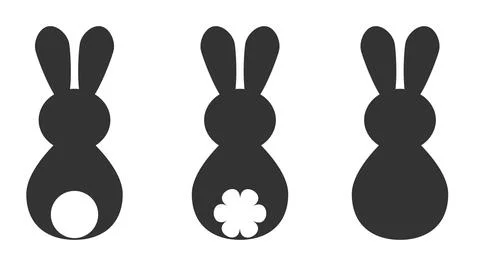 Set of silhouettes of Easter bunny vector illustration. Easter bunny back or  Stock Illustration