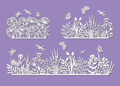 Set of silhouettes of a flower meadow.  Stock Illustration
