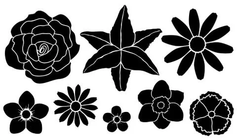 Set of silhouettes of flowers Stock Illustration