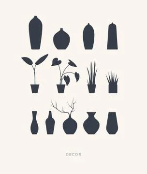 Set of silhouettes of flowers on a light background. Stock Illustration