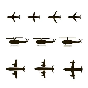 Set of silhouettes of planes Illustrazione stock