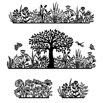 Set of silhouettes of plant themes.  Stock Illustration