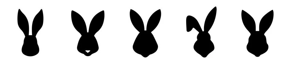 Set of silhouettes of rabbit heads. Easter Bunnies. Isolated on white background Stock Illustration