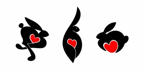 Set of silhouettes of rabbits. Rabbit running, Rabbit sitting, Rabbit lying Stock Illustration