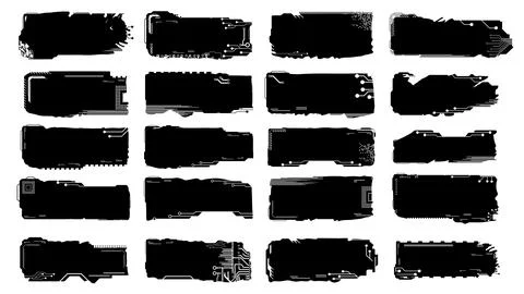 Set of silhouettes rectangular design elements in tech style isolated Illustrazione stock