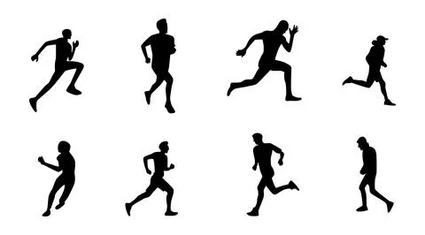 Set of silhouettes of running athletes Stock Illustration