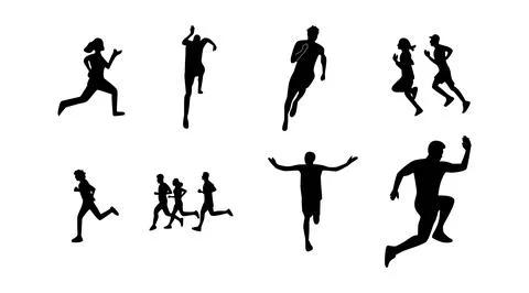 Set of silhouettes of running athletes Stock Illustration