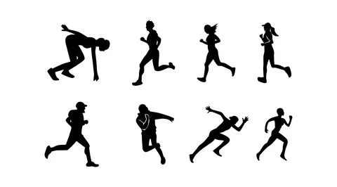 Set of silhouettes of running athletes Stock Illustration