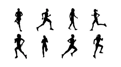 Set of silhouettes of running athletes Stock Illustration