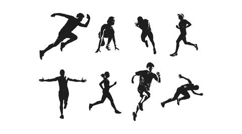 Set of silhouettes of running athletes Stock Illustration