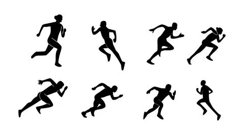 Set of silhouettes of running athletes Stock Illustration