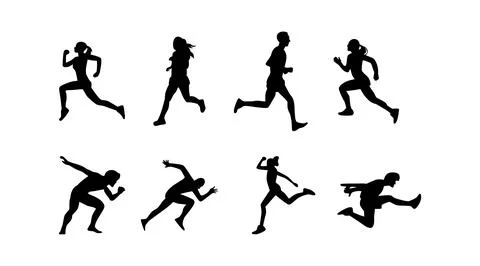 Set of silhouettes of running athletes Stock Illustration