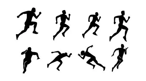 Set of silhouettes of running athletes Stock Illustration