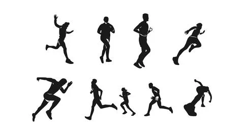 Set of silhouettes of running athletes Stock Illustration