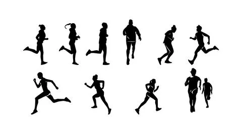 Set of silhouettes of running athletes Stock Illustration