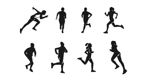Set of silhouettes of running athletes Stock Illustration