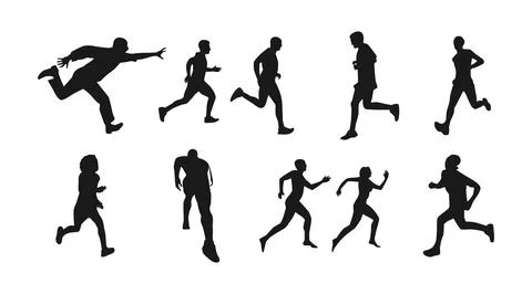 Set of silhouettes of running athletes Stock Illustration