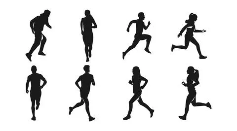 Set of silhouettes of running athletes Stock Illustration
