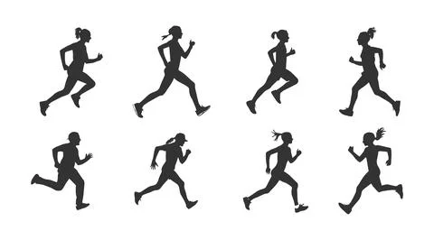 Set of silhouettes of running athletes Stock Illustration