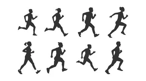 Set of silhouettes of running athletes Stock Illustration