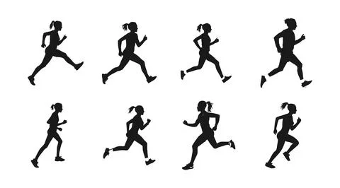 Set of silhouettes of running athletes Stock Illustration