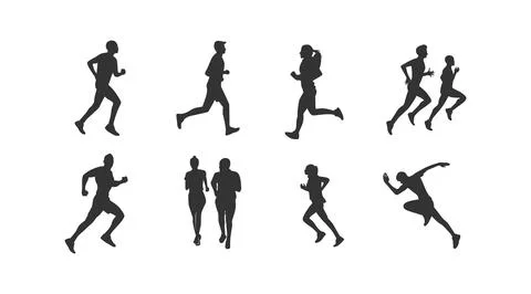 Set of silhouettes of running athletes Stock Illustration