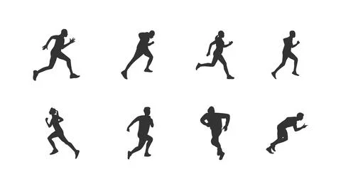 Set of silhouettes of running athletes Stock Illustration