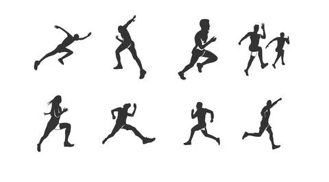 Set of silhouettes of running athletes Stock Illustration