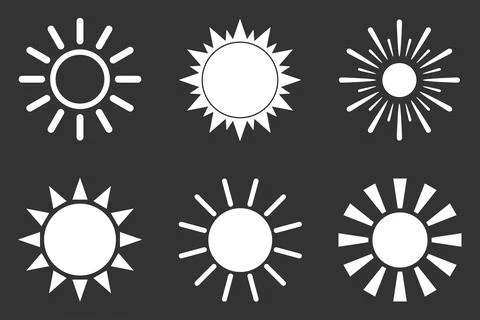 Set of silhouettes of the sun on a dark background Stock Illustration