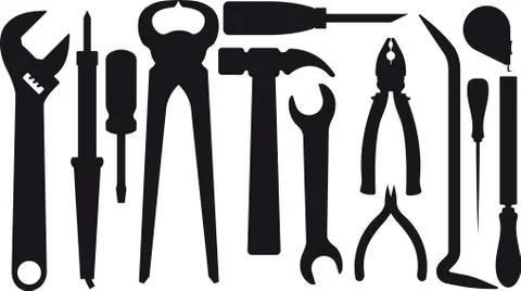 Set of silhouettes of tools 库存插图