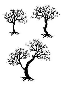 Set of silhouettes of trees, forest , park Stock Illustration